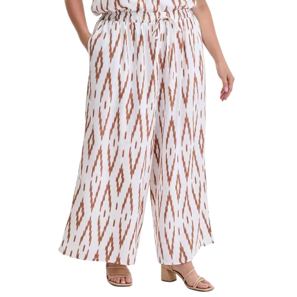 Nwt Vince Camuto Printed Gathered Wide-Leg Pants In Argan Oil Sz. 2x